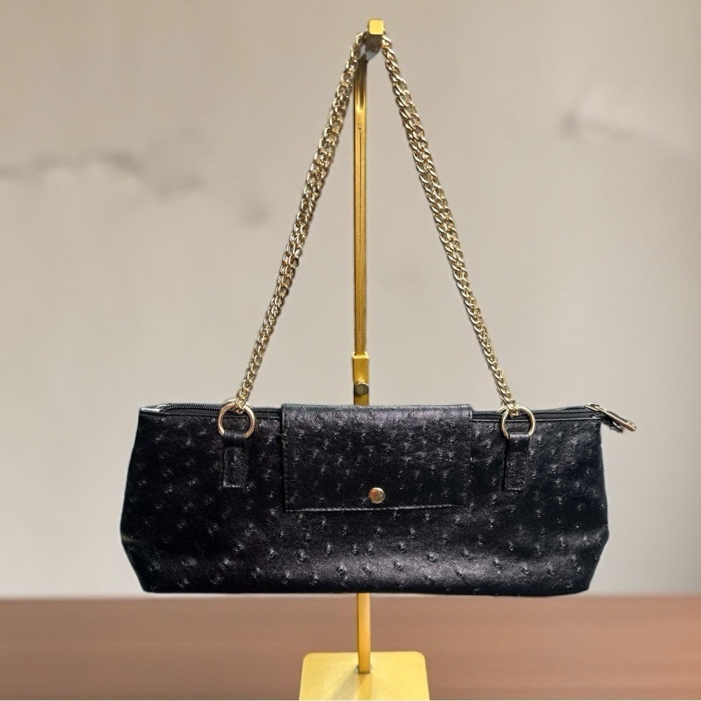 NWOT Roberta Amee Black Simulated Ostrich Insulated Wine Bag with‎ Chain Strap